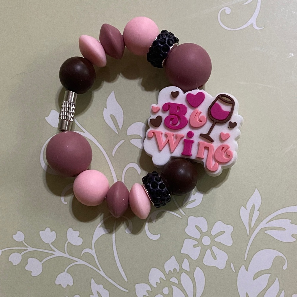 Wine Themed Pink and Brown Beaded Stanley Cup Charm